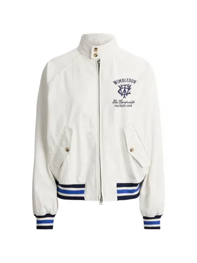 Polo Ralph Lauren Wimbledon Logo-embroidered Striped Cotton Blouson Jacket In White