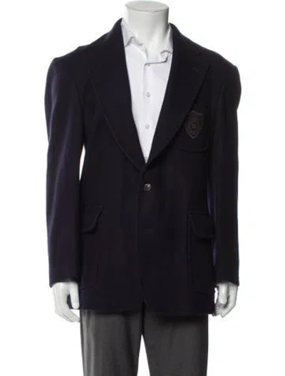Pre-owned Polo Ralph Lauren Embroidered Wool Sport Coat In Blue