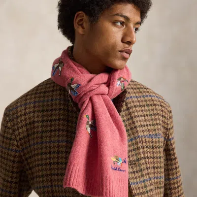 Polo Ralph Lauren Embroidered Wool-alpaca Scarf In Capsaicin Red Hthr In Pink