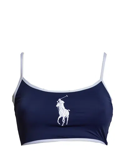 Polo Ralph Lauren Embroidered-logo Bikini Top In Blue
