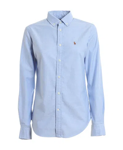 Polo Ralph Lauren Embroidered-logo Button-down Shirt In Blue