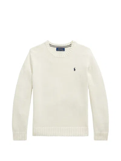 Polo Ralph Lauren Kids' Embroidered-logo Crew-neck Sweater In Neutral