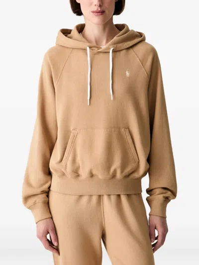 Polo Ralph Lauren Embroidered-logo Drawstring Hoodie In Neutrals