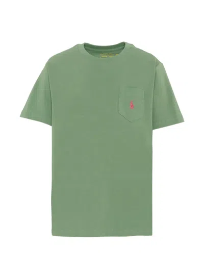 Polo Ralph Lauren Kids' Embroidered-logo Pocket T-shirt In Green