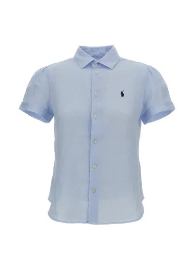 Polo Ralph Lauren Embroidered-logo Short-sleeved Shirt In Blue