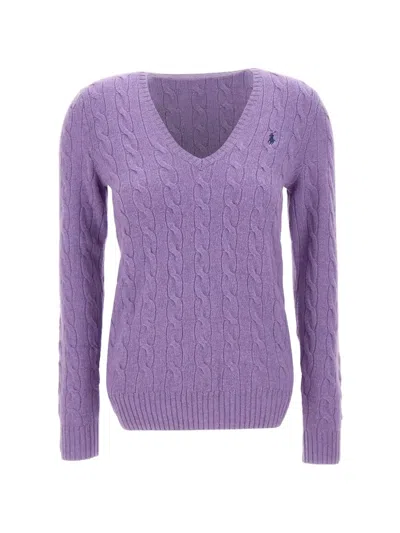 Polo Ralph Lauren Embroidered-logo Sweater In Purple