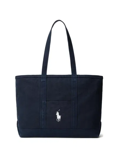 Polo Ralph Lauren Embroidered-logo Tote Bag In Blue