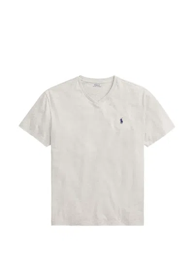 Polo Ralph Lauren Embroidered-logo V-neck T-shirt In Brown