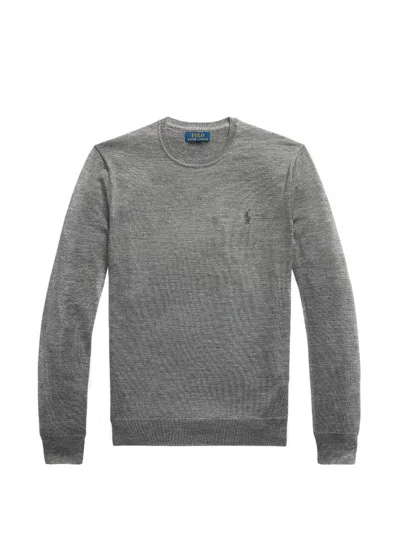 Polo Ralph Lauren Embroidered-logo Wool Sweater In Gray