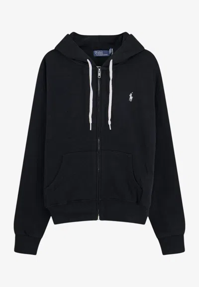 Polo Ralph Lauren Embroidered-logo Zip-up Hooded Sweatshirt In Black