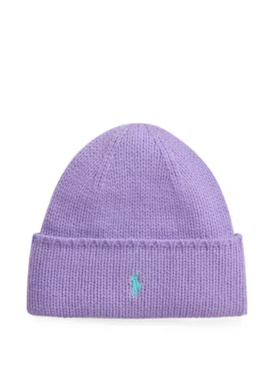 Polo Ralph Lauren Embroidered-pony Wool Beanie Hat In Purple