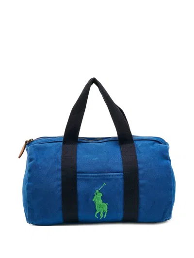 Pre-owned Polo Ralph Lauren Embroidery Canvas Duffle Bag In Blue