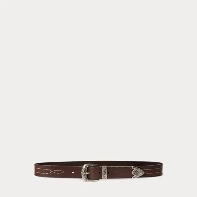 Polo Ralph Lauren Engraved Western Leather Belt In White