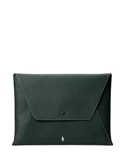 Polo Ralph Lauren Envelope-flap Leather Portfolio Bag In Green