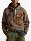 Polo Ralph Lauren Equestrian-print Fleece Hoodie In Brown