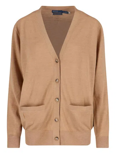 Polo Ralph Lauren Essentials Cardigan In Aged Wine Heather