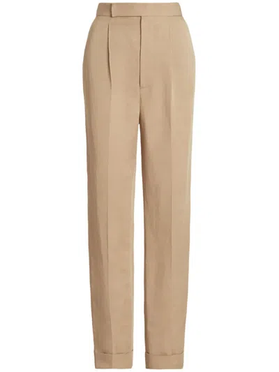 Polo Ralph Lauren Evanne Pleated Linen-blend Trousers In Neutrals