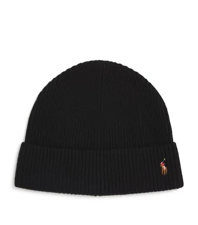 Polo Ralph Lauren Extrafine Merino-blend Pony Beanie In Black