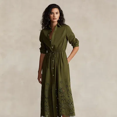 Polo Ralph Lauren Eyelet-embroidered Cotton Shirtdress In Green