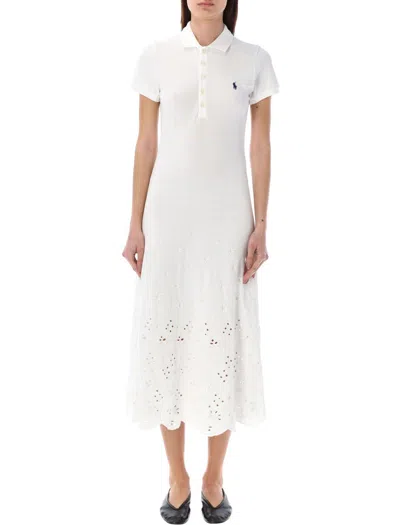 Polo Ralph Lauren Polo Long Dress Lace In Bianco