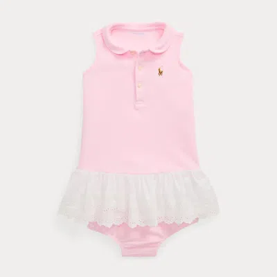 Polo Ralph Lauren Babies' Eyelet-skirt Knit Oxford Dress & Bloomer In Carmel Pink Multi