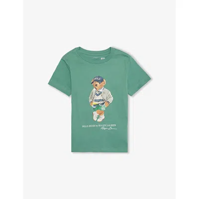 POLO RALPH LAUREN F25 FAIRWAY GREEN BEAR BOYS' POLO BEAR GRAPHIC-PRINT COTTON-JERSEY T-SHIRT