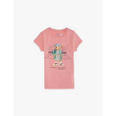 Polo Ralph Lauren Kids' Faded Peony Boys' Bear Crewneck Cotton-jersey T-shirt In Pink