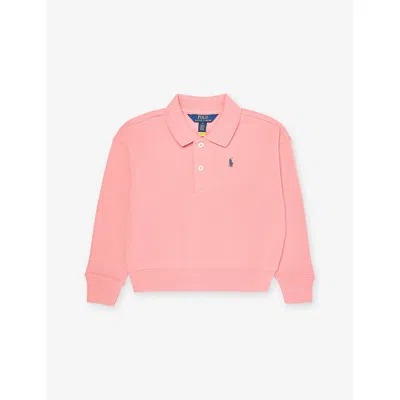 Polo Ralph Lauren Kids' Faded Peony Girls' Embroidered-logo Cotton-blend Polo Sweatshirt 4-6 In Pink