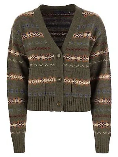 Pre-owned Polo Ralph Lauren Fair Isle Cardigan In Green Cashmere Blend