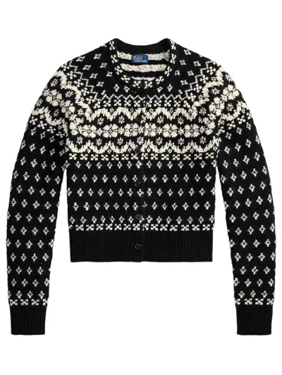 Polo Ralph Lauren Fair Isle Cardigan In Wool Blend In Black