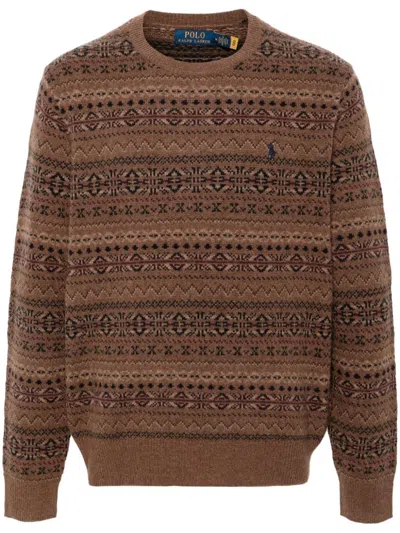 Polo Ralph Lauren Wool Sweater With Geometric Pattern In Beige