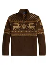 Polo Ralph Lauren Fleece Fair Isle Quarter-zip Sweatshirt In Brown