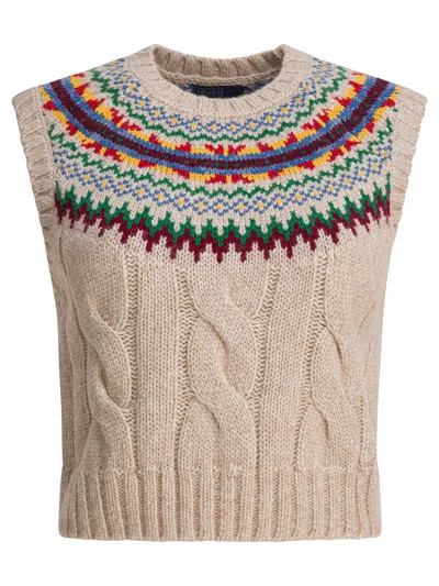 Polo Ralph Lauren Fair Isle Knit Vest Knitwear Beige In Multi