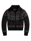 Polo Ralph Lauren Womens Polo Black Multi Fairisle Knitted Wool-blend Cardigan In Black