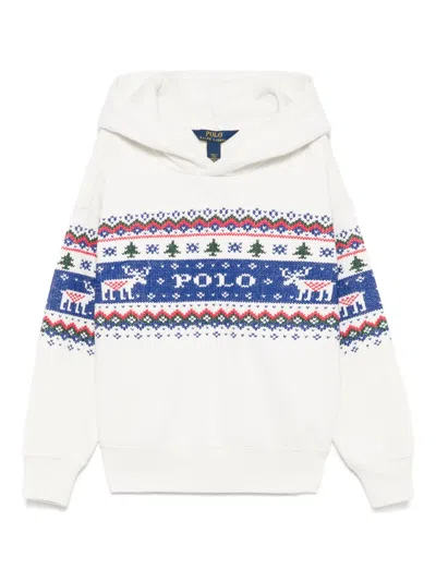 Polo Ralph Lauren Kids' Fair Isle-pattern Hoodie In White