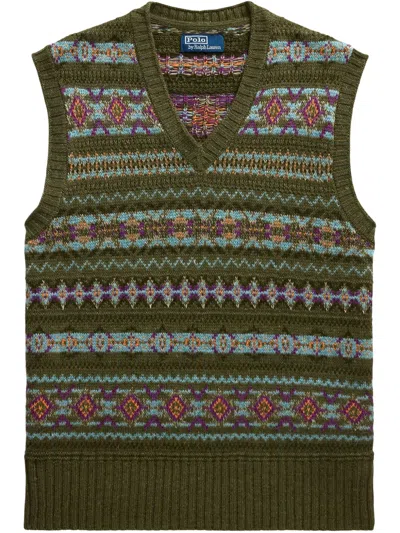 Polo Ralph Lauren Fair Isle Linen-blend Sweater Vest In Olive Combo