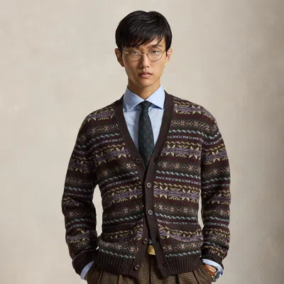 Polo Ralph Lauren Fair Isle Wool Cardigan In Brown Multi