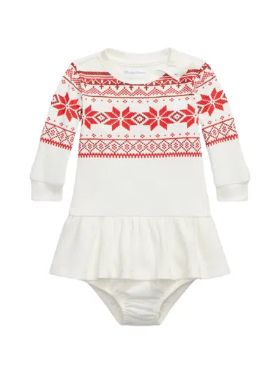 Polo Ralph Lauren Babies' Fair Isle-pattern Ruffled Dress Set In White