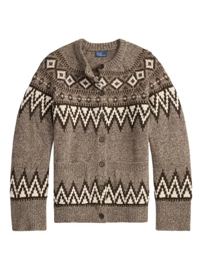 Polo Ralph Lauren Fairisle-pattern Crew-neck Cardigan In Brown