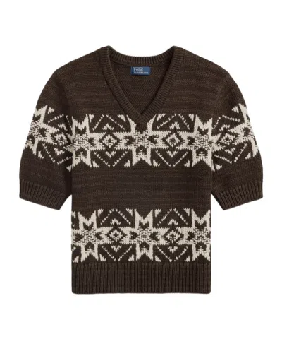 Polo Ralph Lauren Fairisle-pattern V-neck Sweater In Brown