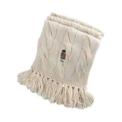 Pre-owned Polo Ralph Lauren Fall Bear Scarf 'cream' | Women's Size Onesize In White
