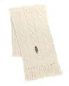 Polo Ralph Lauren Cable-knit Bear-embroidered Scarf In Neutral