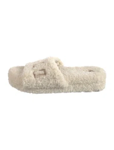 Pre-owned Polo Ralph Lauren Faux Fur Graphic Print Slides In Neutrals
