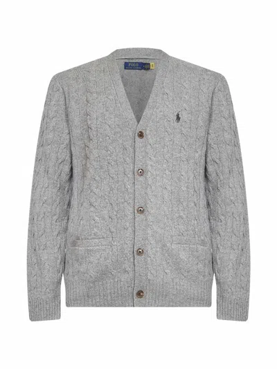 Polo Ralph Lauren Fawn Grey Heather Cable-knit Wool And Cashmere Cardigan In Multi