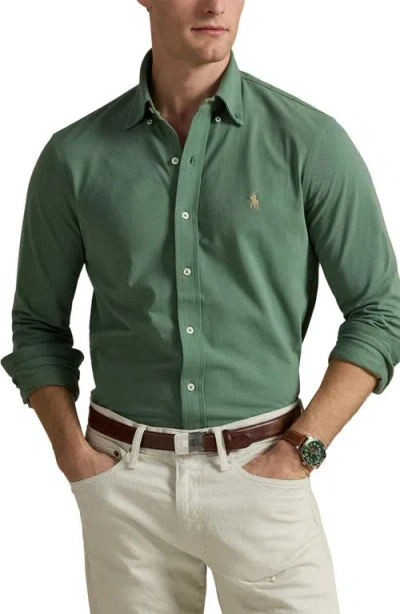 Polo Ralph Lauren Featherweight Stretch Cotton Mesh Button-up Shirt In Green