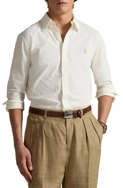 Polo Ralph Lauren Featherweight Stretch Cotton Mesh Button-up Shirt In White