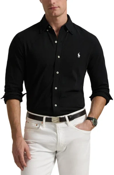 Polo Ralph Lauren Featherweight Stretch Cotton Mesh Button-up Shirt In Black