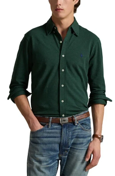 Polo Ralph Lauren Featherweight Stretch Cotton Piqué Button-down Shirt In Green