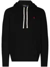 Polo Ralph Lauren Slouchy Black Cotton Blend Hoodie With Embroidered Logo In Black