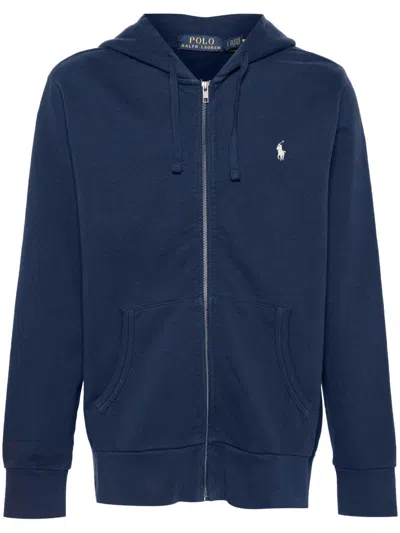 Polo Ralph Lauren Felpa Blu Con Cappuccio E Zip  In Blue